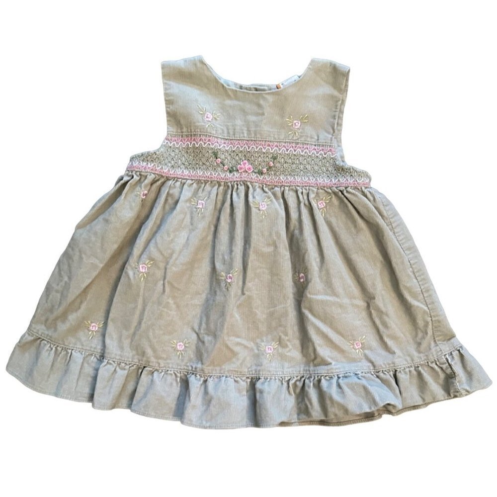 Vintage Green and Pink Floral Smocked Dress Size 12 months